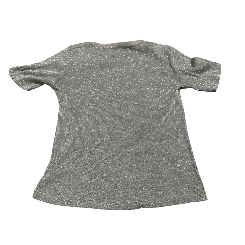 Zara Trafaluc Silver Metallic Shimmer Knit Short Sleeve Top Size M SS17